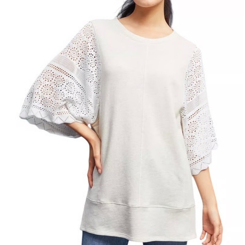 Anthropologie Akemi Kin Coro Dolman Crochet Knit Pullover Sweatshirt Large - Picture 1 of 13